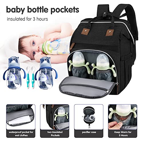 DERJUNSTAR Diaper Backpack with Changing Station Black  display picture 2