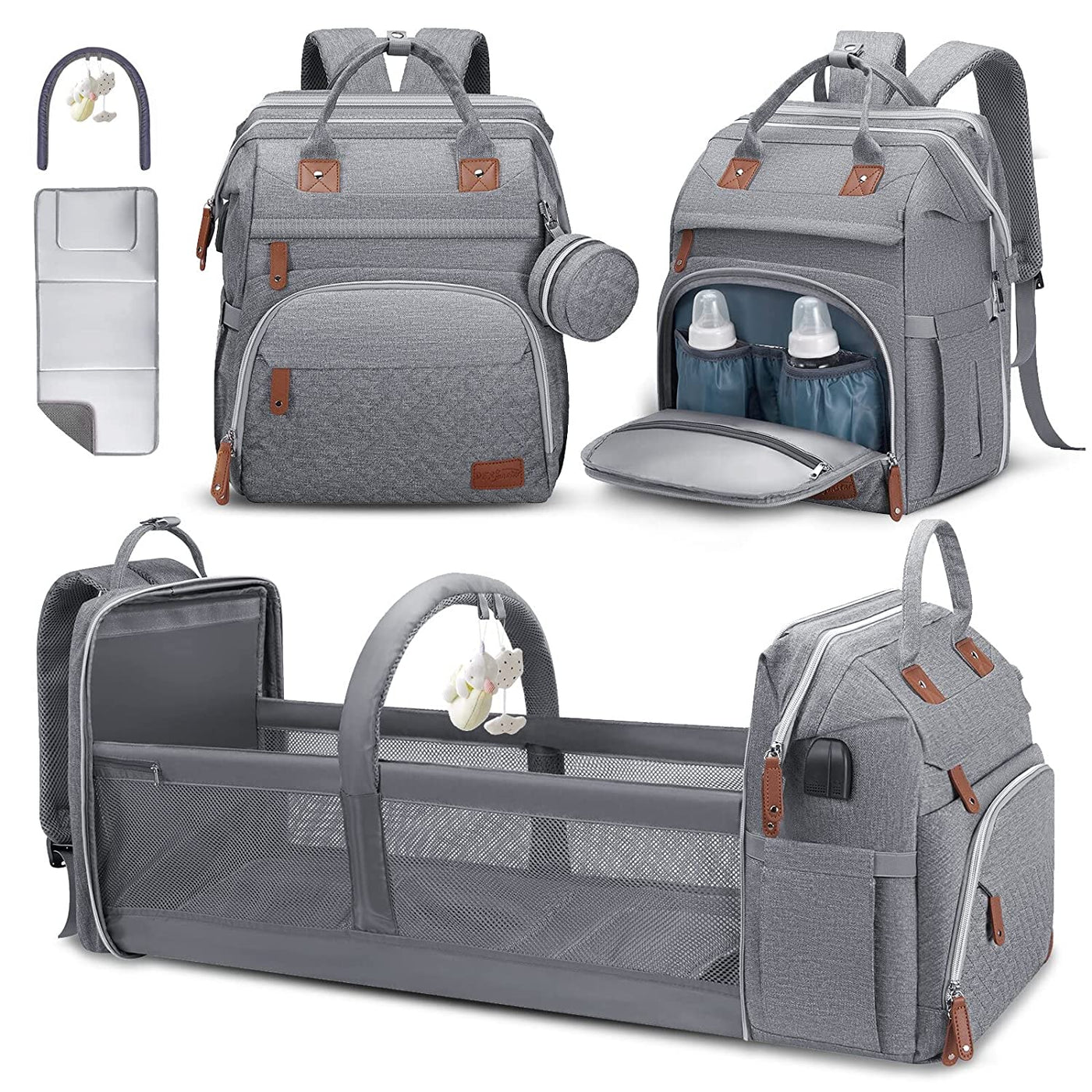 Diaper Backpack With Changing Station Light Grey