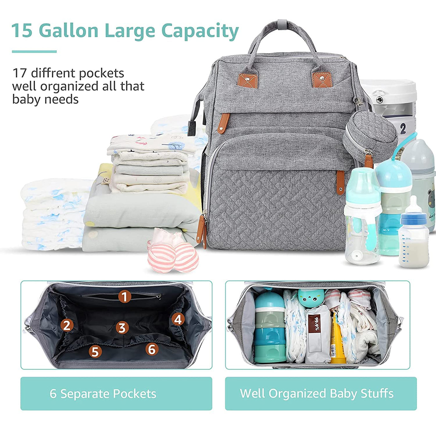 Diaper Backpack With Changing Station Light Grey