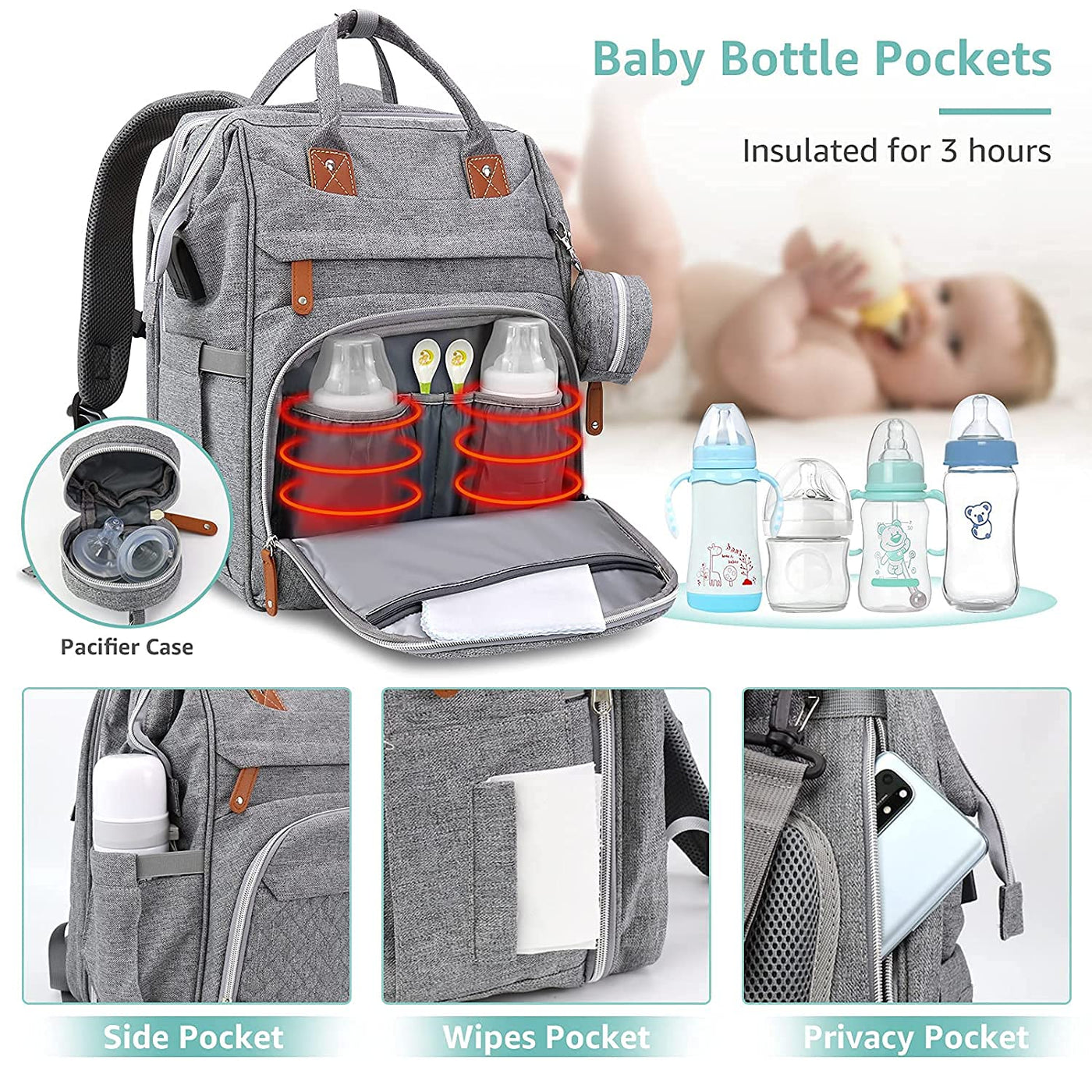 Diaper Backpack With Changing Station Light Grey