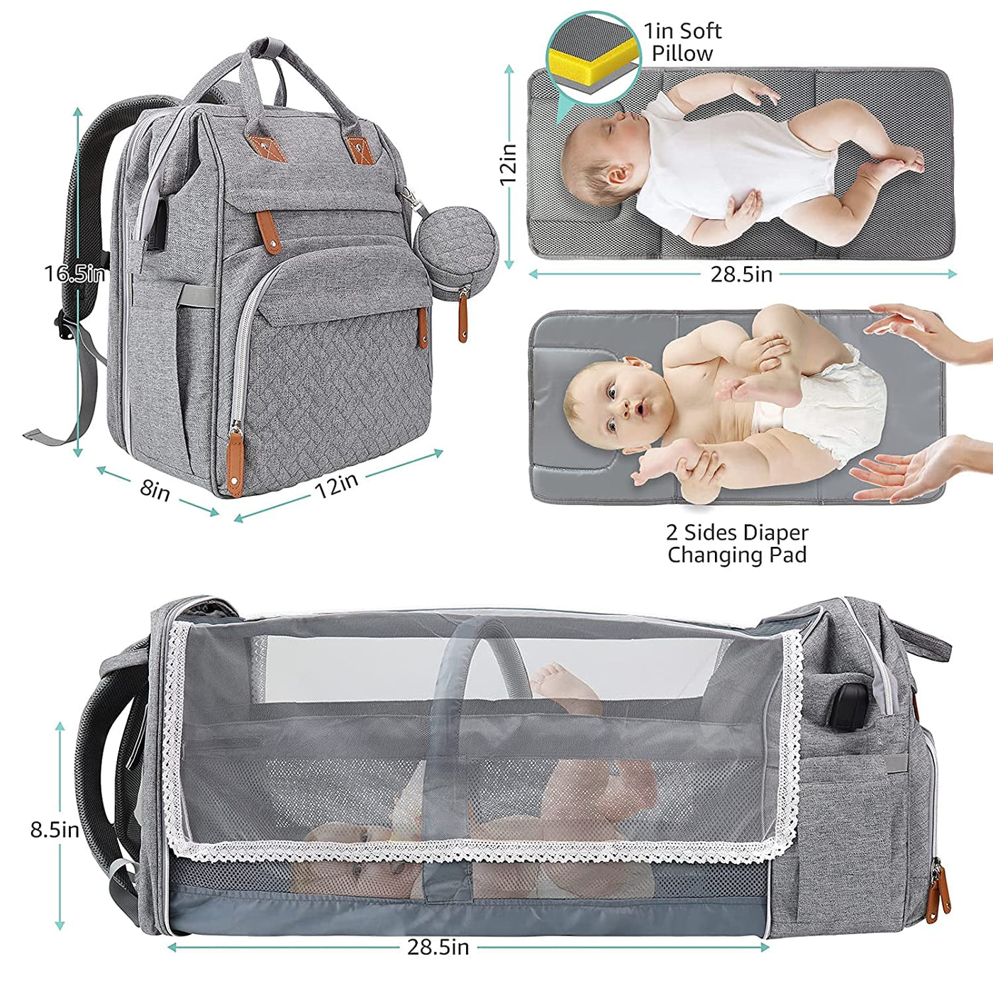 Diaper Backpack With Changing Station Light Grey
