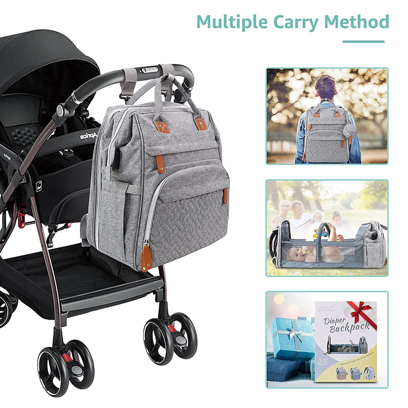 Diaper Backpack With Changing Station Light Grey