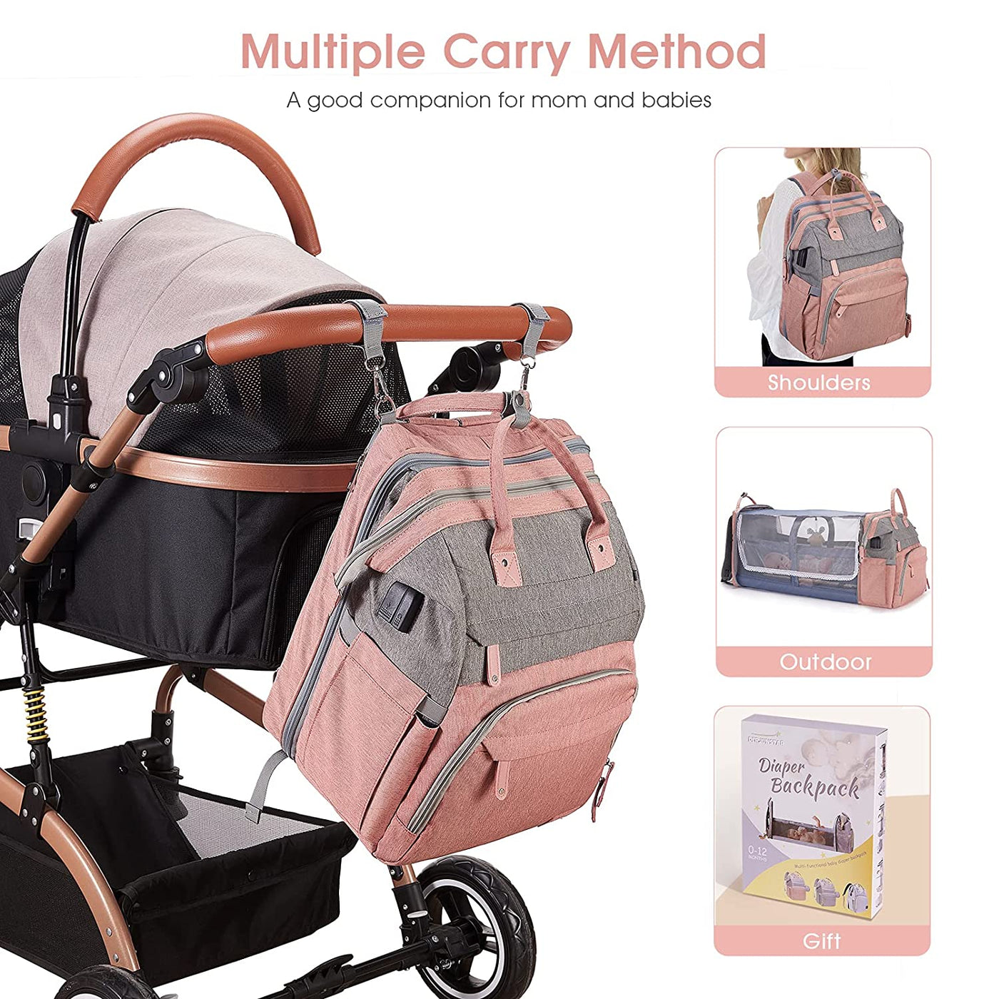 DERJUNSTAR Diaper Bag Backpack, Baby Diaper Bags, Baby Shower Gifts, with Portable Diaper Pad